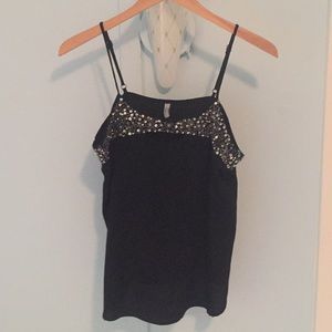 Black tank top with sequins and beading & key hole